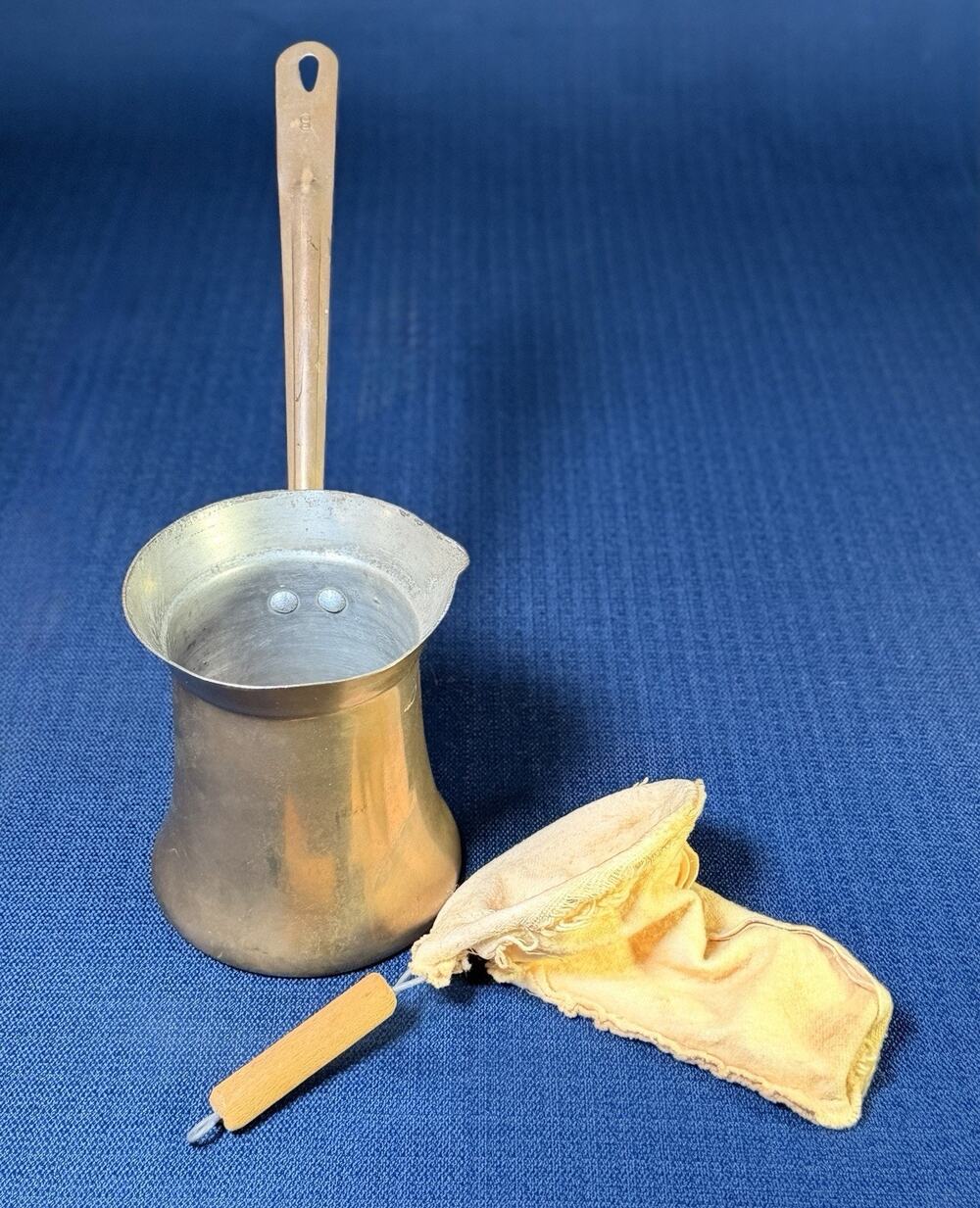 Vtg Brass Ibrik Cezve Arabic Turkish Pot Size 8 Lebanon w/ Cloth Filter